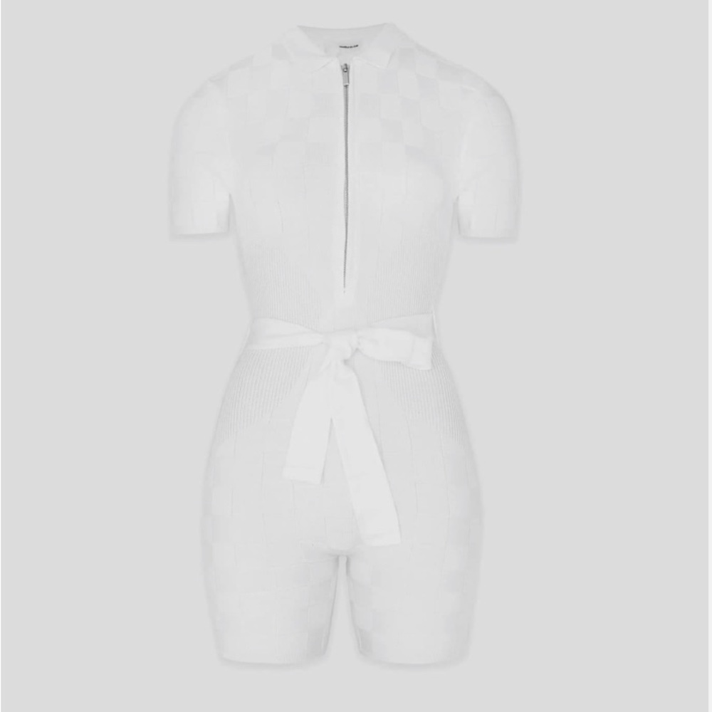 Manier De Voir Classy White Checkered Playsuit, Tag Still On, Size Small